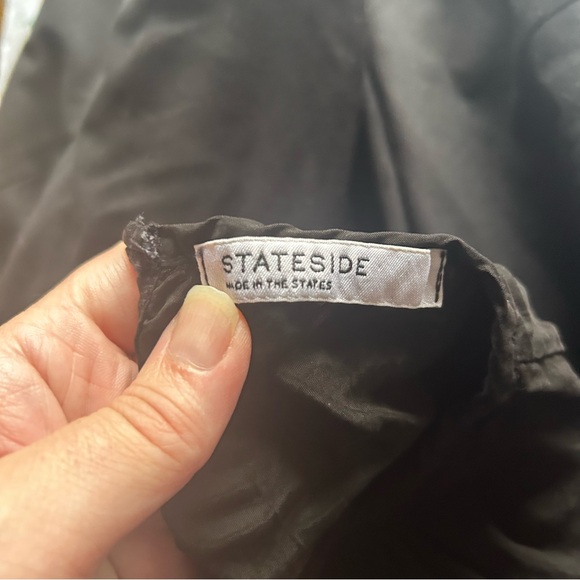 Stateside Sz Small Black Cupro Long Sleeve Top Gathered Neck Puff Sleeves - Picture 9 of 11